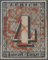 Schweiz - Zürich: 1843, 4 Rp Schwarz Mit Roter Rossette Als SPERATI-FÄLSCHUNG - 1843-1852 Kantonalmarken Und Bundesmarken