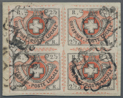 Schweiz: 1850, 2x 2½ Rp. "Winterthur" Rot Und Schwarz, Je Im Senkrechten Paar Als VIERERBLOCK Gekleb - Andere & Zonder Classificatie