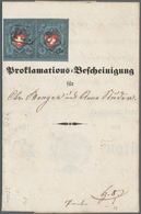 Schweiz: 1850 Rayon I 5 Rp. Schwarz/rot/dunkelblau, Mit Marmoriertem Blaudruck Und Ohne Kreuzeinfass - Altri & Non Classificati