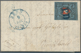Schweiz: 1850 Rayon I 5 Rp. Schwarz/karmin/dunkelblau, Type 21 Ohne KE, Verwendet Auf Komplettem Kle - Autres & Non Classés