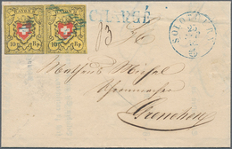 Schweiz: 1850 Rayon II 10 Rp. Im Waagerechten Paar Der Typen 38+39 Vom Druckstein D (RU) Auf Chargé- - Autres & Non Classés