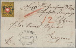 Schweiz: 1850 Rayon II 10 Rp. Schwarz/gelbbraun/rot, Type 16, Stein A1-O, Plattenfehler 'Äußere Rand - Autres & Non Classés