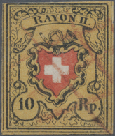 Schweiz: 1850 Rayon II 10 Rp. Schwarz/orangegelb/rot, Type 16 Vom Druckstein A1-U In Der Farbnuance - Autres & Non Classés