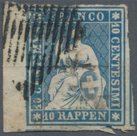 Schweiz: 1854, 10 Rp Preussischblau Sitzende Helvetia, Sog. 'Strubel-Ausgabe', Auf Dünnem Münchener - Autres & Non Classés