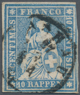 Schweiz: 1854, 10 Rp Blau Sitzende Helvetia, Sog. 'Strubel-Ausgabe', Auf Sehr Dünnem Münchener Papie - Altri & Non Classificati