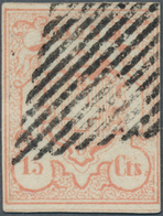 Schweiz: 1852 Rayon III 15 Cts. Ziegelrot, Type 4, Sauber Entwertet Mit Schwarzer, Eidg. Raute, Rins - Andere & Zonder Classificatie