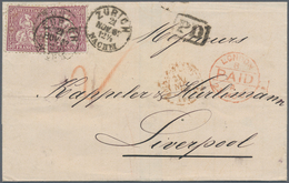 Schweiz: 1862, 2x 50 C Dunkellila Auf PD-Faltbrief Von Zürich Nach Liverpool, Beigesetzt Roter Londo - Other & Unclassified