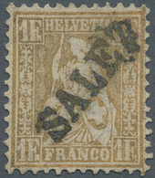 Schweiz: 1881 Sitzende Helvetia 1 Fr. Golden Auf FASERPAPIER, Gebraucht In St. Gallen Und Sauber Ent - Autres & Non Classés
