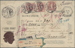 Schweiz: 1891: Drei Einzelmarken Stehende Helvetia 1 Fr. Lila, Gez. 11¾, Auf Paketkarte Von Chaux-de - Autres & Non Classés