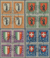 Schweiz: 1923 Pro Juventute: Kompletter Satz In Zentrisch Gestempelten Vierblocks, In Guter Erhaltun - Andere & Zonder Classificatie