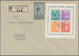 Schweiz: 1934, NABA-BLOCK Auf R-Brief Von "ZÜRICH 4.X.34" Mit SST Und R-Zettel Der Ausstellung Nach - Autres & Non Classés
