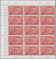 Schweiz: 1945, PAX 50 Rp.-10 Fr., Acht Werte Je In Rand-15er-Blocks Postfrisch (ein Wert 10 Fr. Etwa - Other & Unclassified