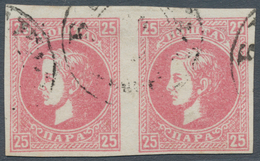 Serbien: 1872/1873, 25pa. Rose, IMPERFORATE Horizontal Pair, Fine Used. - Serbien