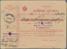 Serbien - Ganzsachen: 1915, Parcel Card For Cash On Delivery Uprated With 10 And Pair 50 Para For A - Servië