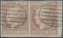 Spanien: 1852, 12cs. Lilac, Horizontal Pair, Fresh Colour And Mainly Good Margins (slightly Cut Into - Oblitérés