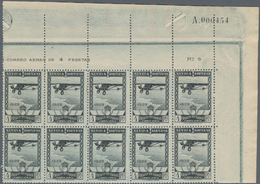 Spanien: 1929, Airmail Issue 4pta. Grey Black Showing Airplane 'Spirit Of St. Louis' Block Of Ten Fr - Gebraucht