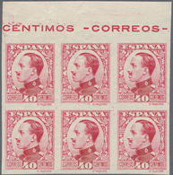 Spanien: 1930, King Alfonso XIII. Definitive 40c. Imperforate COLOUR PROOF In Carmine-red Block Of S - Gebruikt