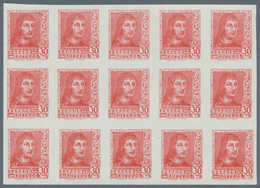 Spanien: 1938, Ferdinand II. Five Different Stamps Incl. Both Imprints Of 30c. In IMPERFORATE Blocks - Used Stamps