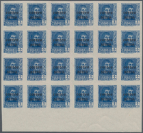Spanien: 1938, Airmails 50c. Slate And 1pts. Blue, IMPERFORATE Bottom Marginal Blocks Of 24 With BLA - Oblitérés
