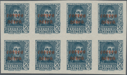 Spanien: 1938, Ferdinand II. Definitive Stamps 50c. Greyish-blue And 1pta. Blue With Red Opt. ‚corre - Gebraucht