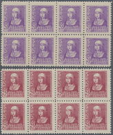 Spanien: 1938/1939, Queen Isabella Definitives Complete Set Of Six In Blocks Of Eight, Mint Never Hi - Gebruikt