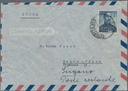 Spanien: 1952, 2 Pta Steel Blue, Rare Single Franking On Airmail Cover From Madrid To Davos And Forw - Gebruikt