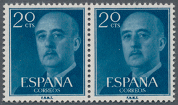 Spanien: 1955, Definitives "General Franco", 20c. Blue, Colour Essay, Horizontal Pair, Unmounted Min - Gebruikt