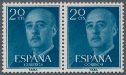 Spanien: 1955, Definitives "General Franco", 20c. Blue, Colour Essay, Horizontal Pair, Unmounted Min - Used Stamps