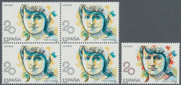 Spanien: 1988, Prominent Woman 20pta. ‚Maria De Maeztu‘ With RED COLOUR OMITTED Block Of Four With N - Used Stamps