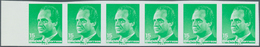 Spanien: 1989, King Juan Carlos I. Definitive 15pta. Emerald-green In A Horizontal IMPERFORATE Strip - Used Stamps