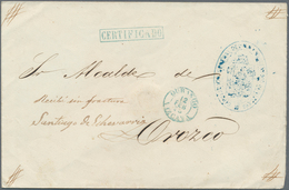 Spanien - Besonderheiten: 1875, Stampless Registered Offical Cover With Blue Markings: Oval Crested - Autres & Non Classés