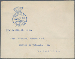 Spanien - Besonderheiten: 1906, "CORREOS/ESTAFETA DEL CONGRESO" Blue Crown Handstamp On Cover In Bar - Andere & Zonder Classificatie