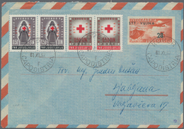 Triest - Zone B - Ganzsachen: 1951, 28 Din On 5 Din Red On Blue Airmail Envelope With Additional Fra - Marcophilie