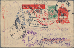 Türkei - Ganzsachen: 1917 Postal Stationery Card 20pa. Red, Uprated 10pa. Green, Used From Adana To - Entiers Postaux