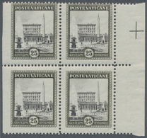 Vatikan: 1933, Vatican Palace 25c. Black/black-olive Block Of Four From Right Margin IMPERFORATE At - Neufs