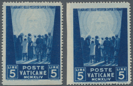 Vatikan: 1945, Relief Organisation For The Victims Of War 5l. Dark Blue Two Stamps IMPERFORATE At Bo - Neufs