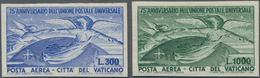 Vatikan: 1949, 75th Anniversary Of UPU, 300l. Ultramarine And 1000l. Green, Both Values IMPERFORATE, - Neufs