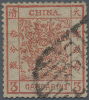 China: 1878, Large Dragon Thin Paper 3 Ca. Dark Red, Used Large Intaglio Seal Of Tientsin (Michel Ca - 1912-1949 République