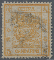 China: 1878, Large Dragon Thin Paper 5 Ca. Yellow Canc. Indistinct Large Seal (Michel Cat. 420.-). - 1912-1949 Republiek