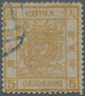 China: 1878, Large Dragon Thin Paper 5 Ca. Yellow, Used Blue Seal (Michel Cat. 420.-). - 1912-1949 Republik