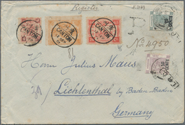 China: 1894, Dowager 4 Ca. Rose-pink, 12 Ca. Brown-orange And 24 Ca. Rose-carmine Tied By Bisected B - 1912-1949 Republiek