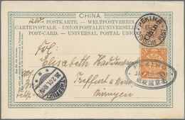 China: 1901, Coiling Dragon 1 C. Tied Oval Bilingual "PEKING JAN 15 1901" With German Offices Foreru - 1912-1949 República