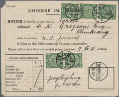 China: 1898, Coiling Dragon 10 C. Green (5) Tied Bisected Bilingual "CHINKIANG 17 MAY 01" To Bilingu - 1912-1949 République