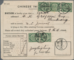 China: 1898, Coiling Dragon 10 C. Green (5) Tied Bisected Bilingual "CHINKIANG 17 MAY 01" To Bilingu - 1912-1949 Repubblica