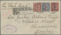 China: 1912, Waterlow Ovpt. 4 C., 7 C. And 10 C. Ultra Tied Bisected Bilingual "SHAMEEN 6 OCT 13" To - 1912-1949 République