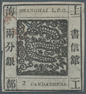 China - Shanghai: 1865, "Candareens." In The Plural, 2 Liang Black On Thin Wove Paper, Used Red Date - Otros & Sin Clasificación