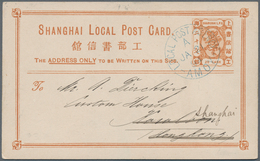 China - Shanghai: 1877, 20 Cash Brown Canc. Blue "LOCAL POST OFFICE AMOY A JA 21 94" To Diercking/Sh - Sonstige & Ohne Zuordnung
