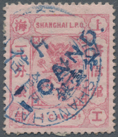 China - Shanghai: 1877, 1 Cand. In Blue On 3 Cds. Rose On Rose, Canc. Small Blue Garter Type, Opinio - Autres & Non Classés