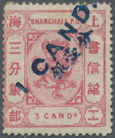 China - Shanghai: 1877, 1 Cand. In Blue On 3 Cds.rose, Unused Mounted Mint (Chan LS65; $600). - Sonstige & Ohne Zuordnung