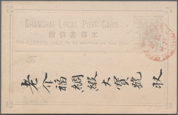 China - Shanghai: 1885, Stationery Card Dragon 20 Cash Bluish Grey Canc. Vermillion "SHANGHAI LOCAL - Otros & Sin Clasificación